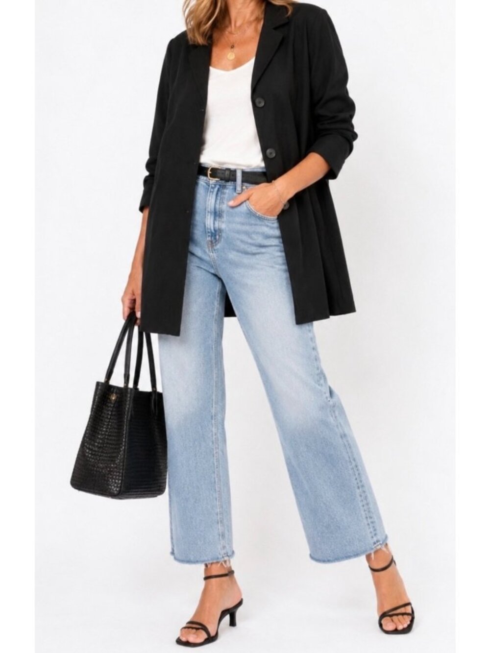 EILEEN FISHER Solid Black Long Sleeve Washable Stretch Women's Long Jacket Large
